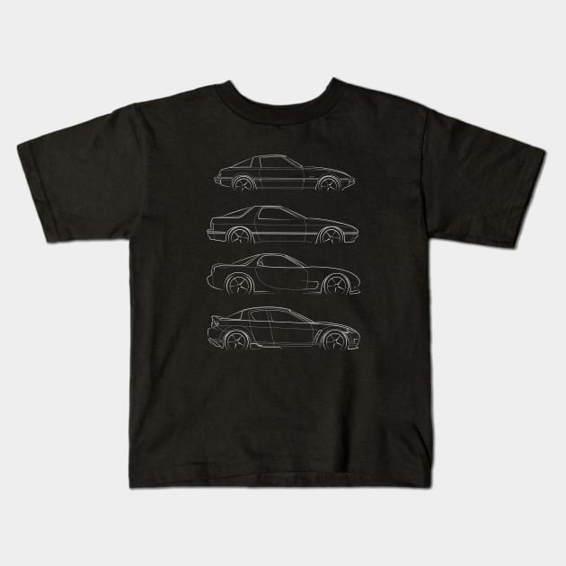Evolution of the Mazda RX-7 RX-8 - profile stencil, white Kids T-Shirt by mal_photography